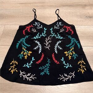 Savanna Jane Black Camisole with Colorful Embroidery